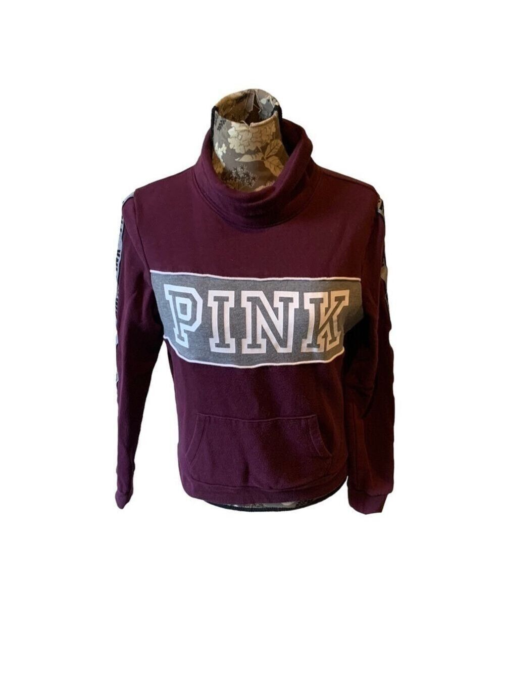 VICTORIA SECRET PINK Logo Burgundy Cowlneck Sweatshirt size small